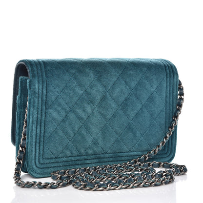 Chanel Velvet Quilted Boy Wallet On Chain WOC Teal 3 of 9