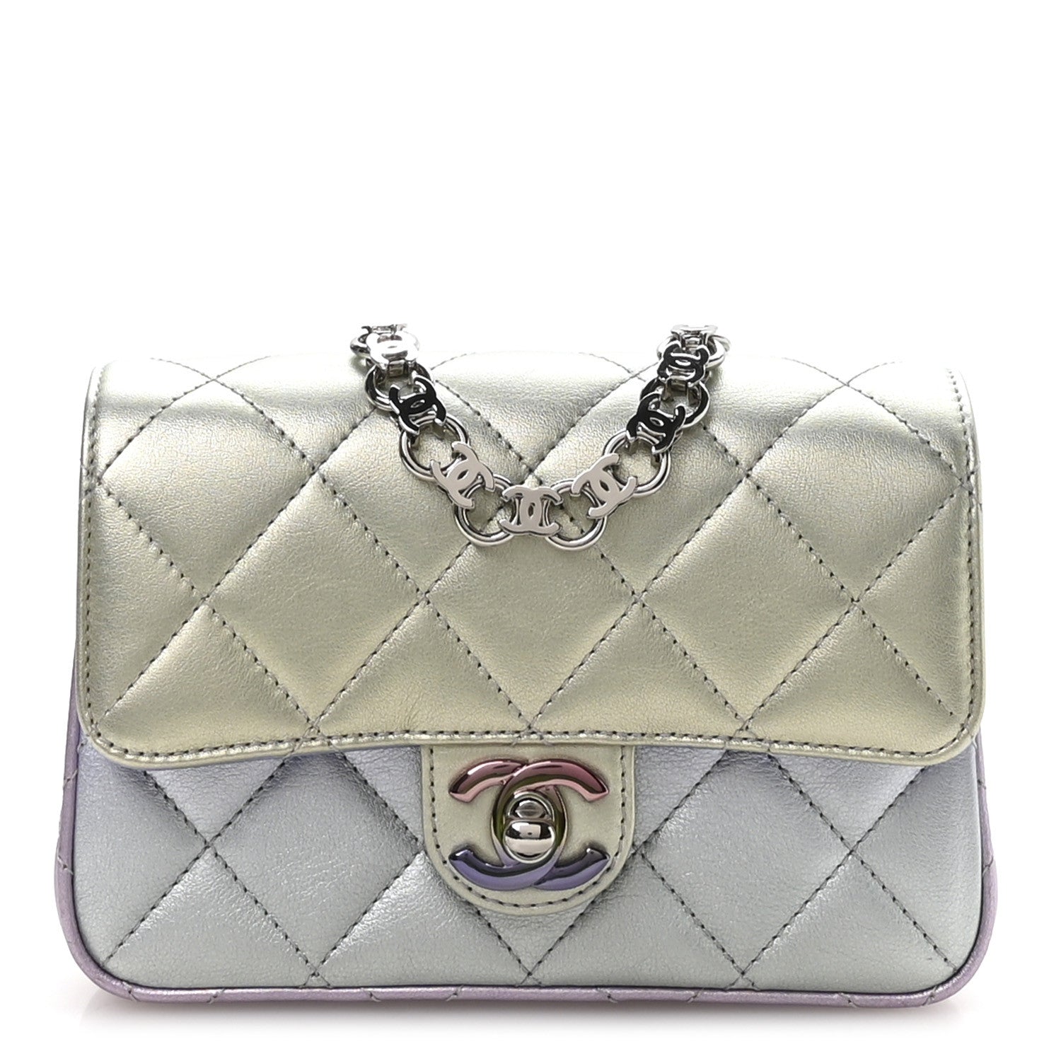 Chanel Gradient Metallic Calfskin Quilted Clutch Silver Blue Yellow Purple 1 of 8