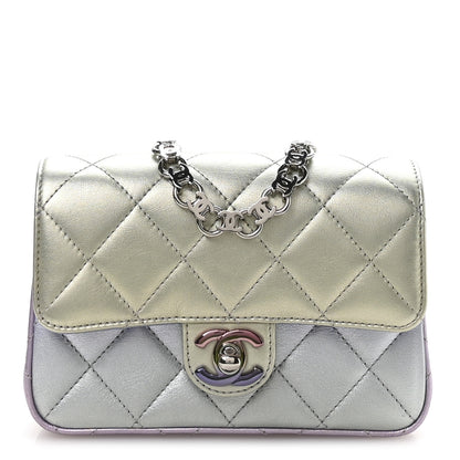 Chanel Gradient Metallic Calfskin Quilted Clutch Silver Blue Yellow Purple 1 of 8