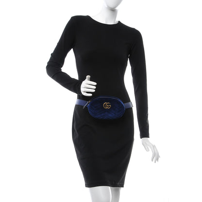 Gucci Velvet Matelasse GG Marmont Belt Bag 95 38 Cobalt Blue 2 of 7
