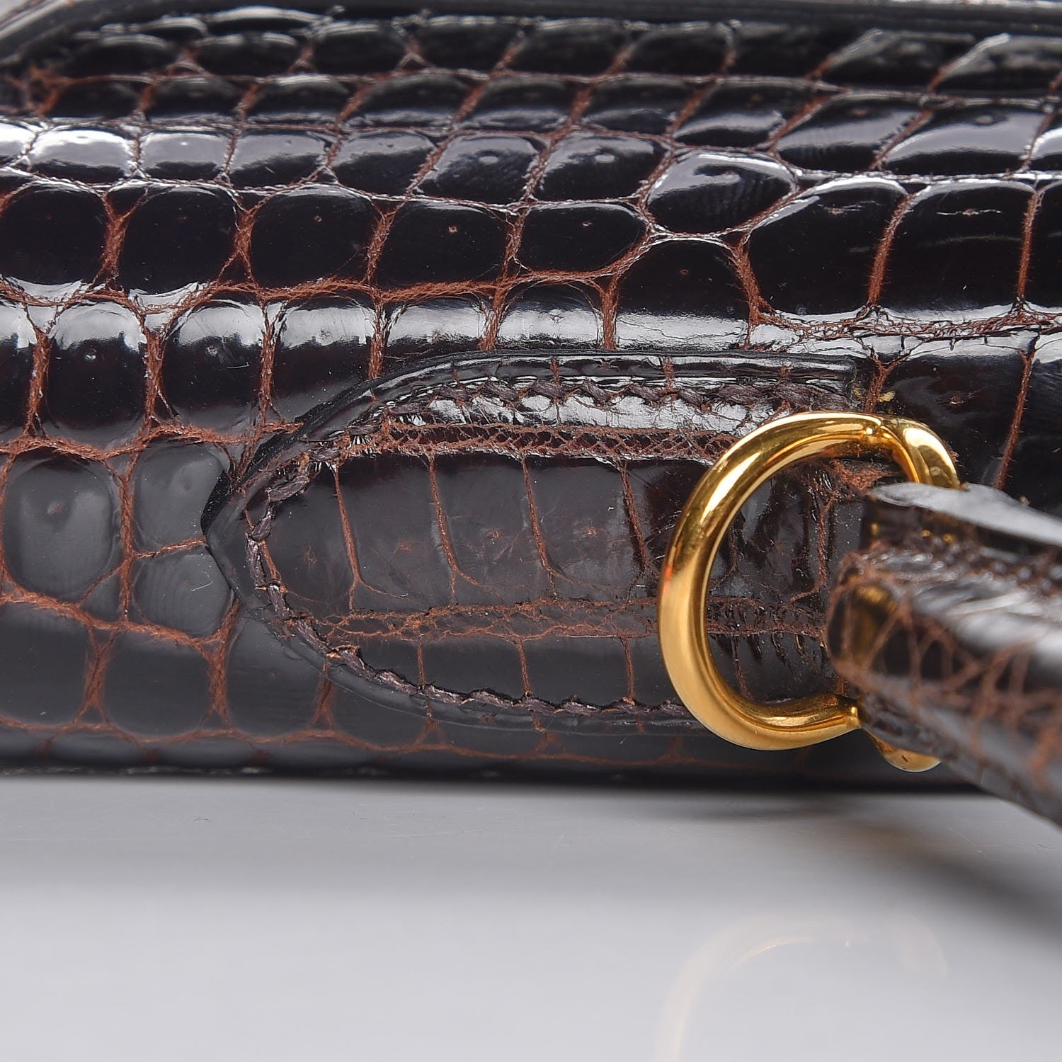 Hermes Shiny Porosus Crocodile Kelly Sellier 35 Havane 14 of 37
