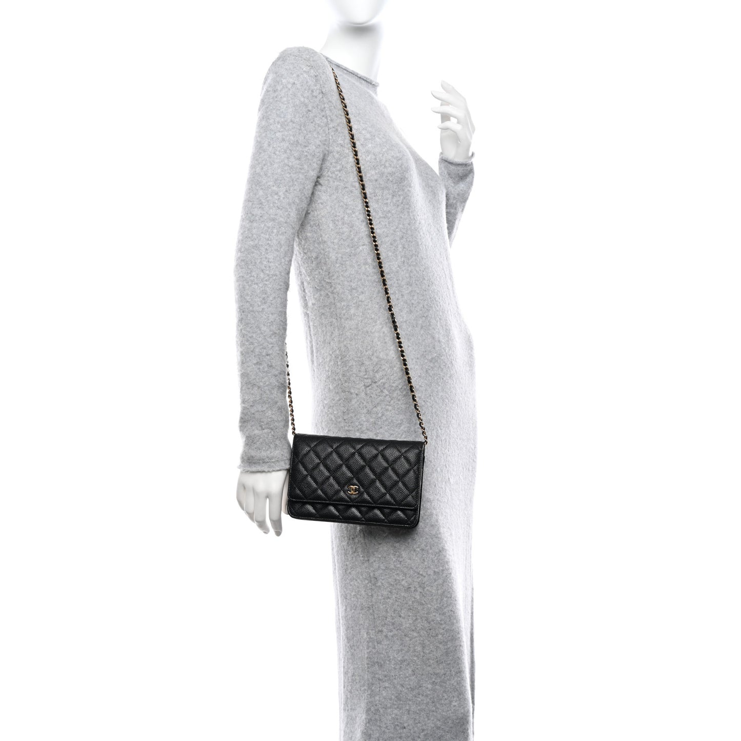 Caviar Quilted Wallet on Chain WOC Black