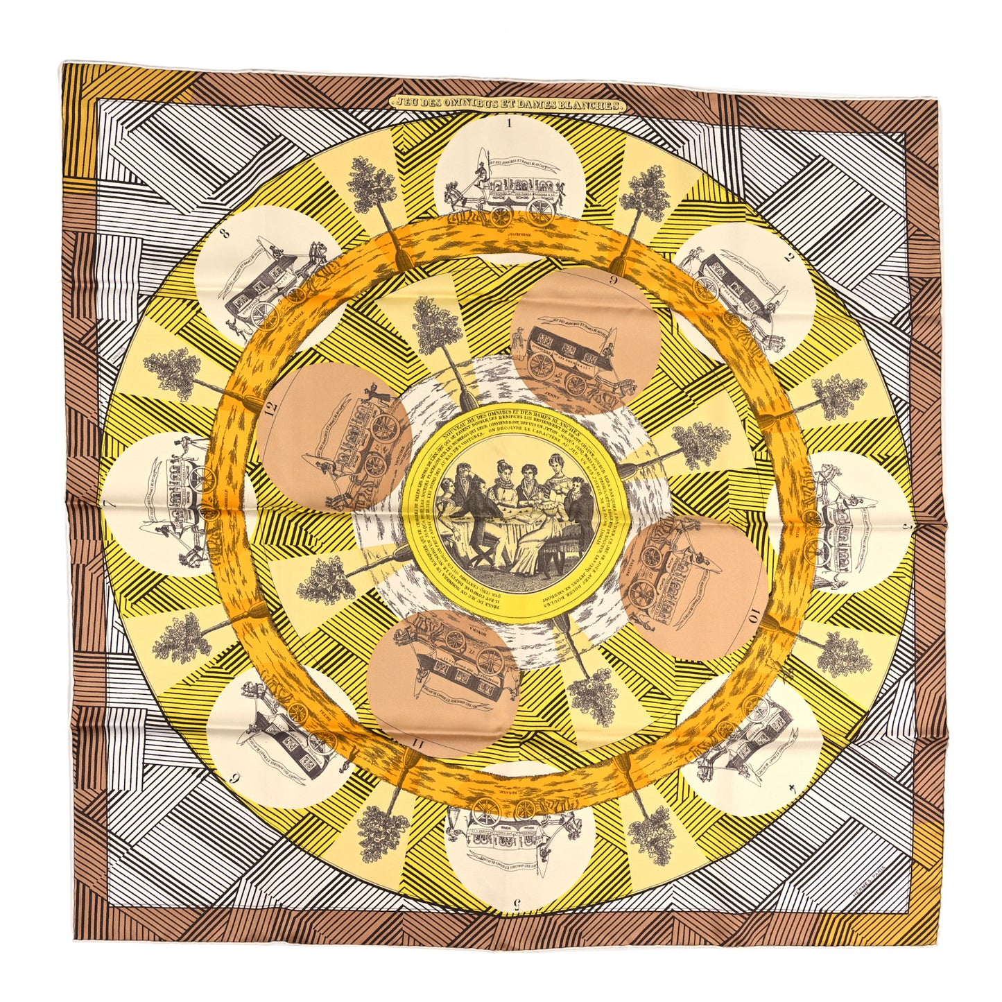 Silk Jeu Des Omnibus Remix Scarf 90 White Jaune Beige