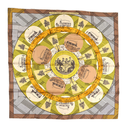 Hermes Silk Jeu Des Omnibus Remix Scarf 90 White Jaune Beige 1 of 4