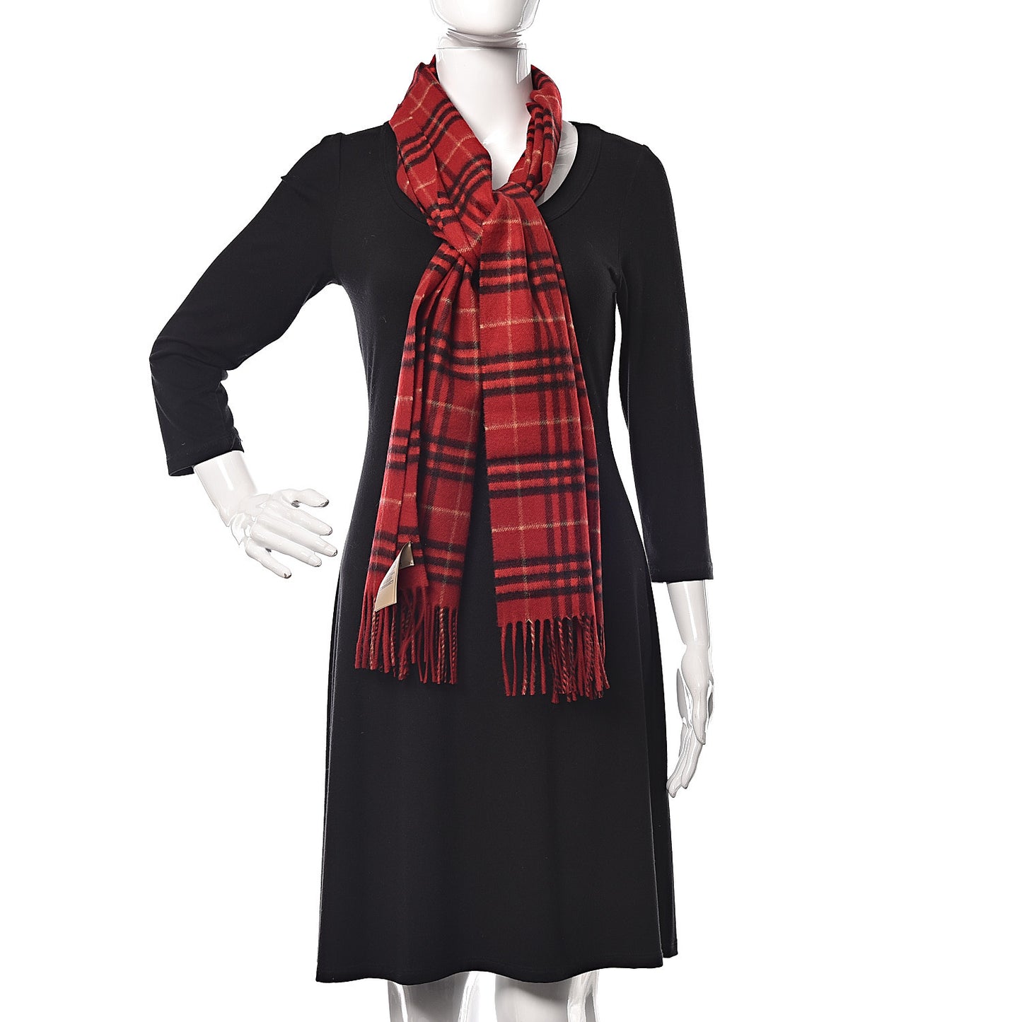 Cashmere Vintage Check Fringe Scarf Red