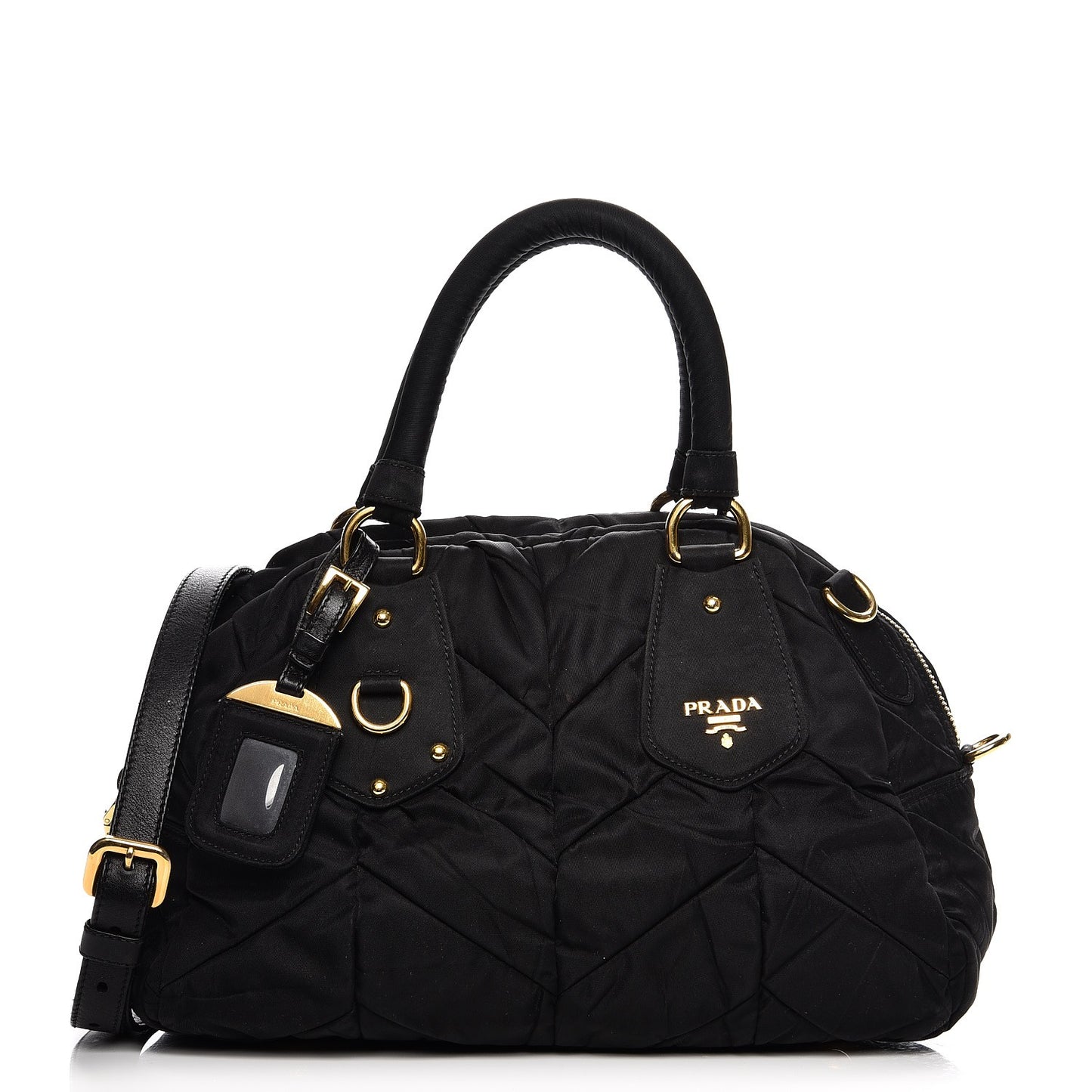 Nylon Chevron Quilted Dome Satchel Black