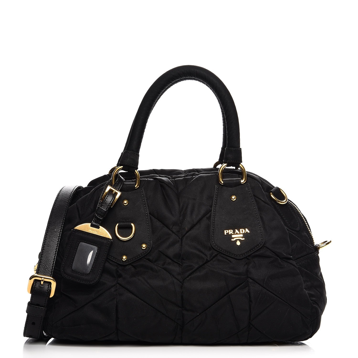 Prada Nylon Chevron Quilted Dome Satchel Black 1 of 12
