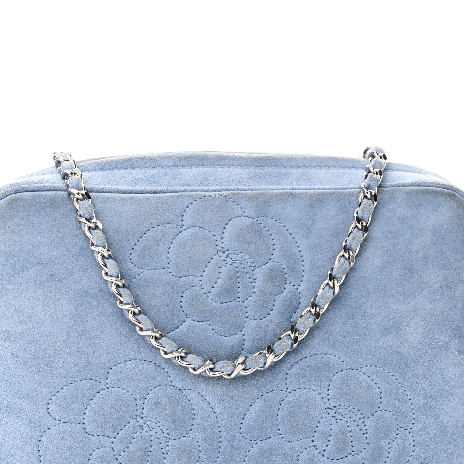 Chanel Suede Camellia Camera Case Light Blue 9 of 12