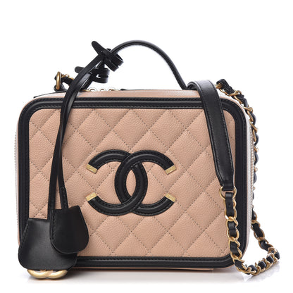 Chanel Caviar Quilted Medium CC Filigree Vanity Case Beige Black 1 of 11