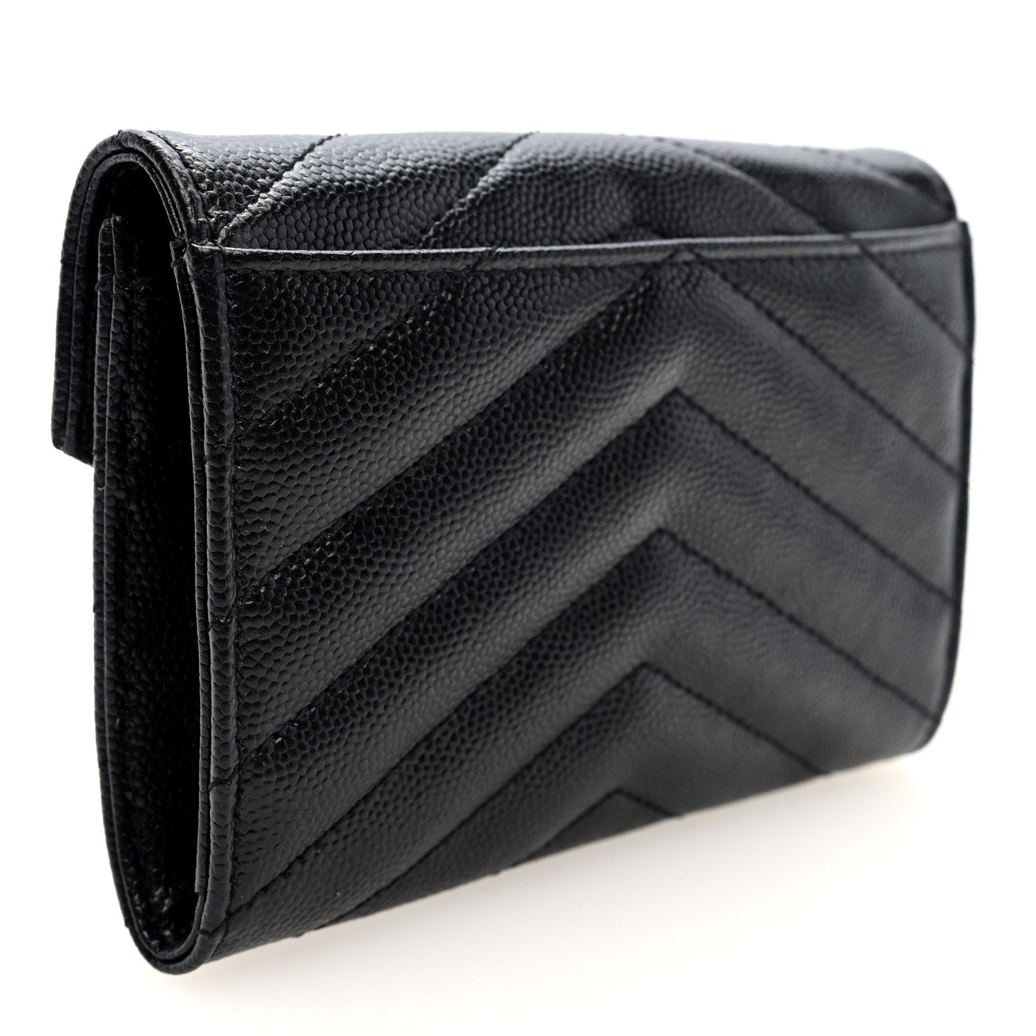 Saint Laurent Grain De Poudre Matelasse Chevron Small Monochome Monogram Envelope Wallet Black 3 of 7