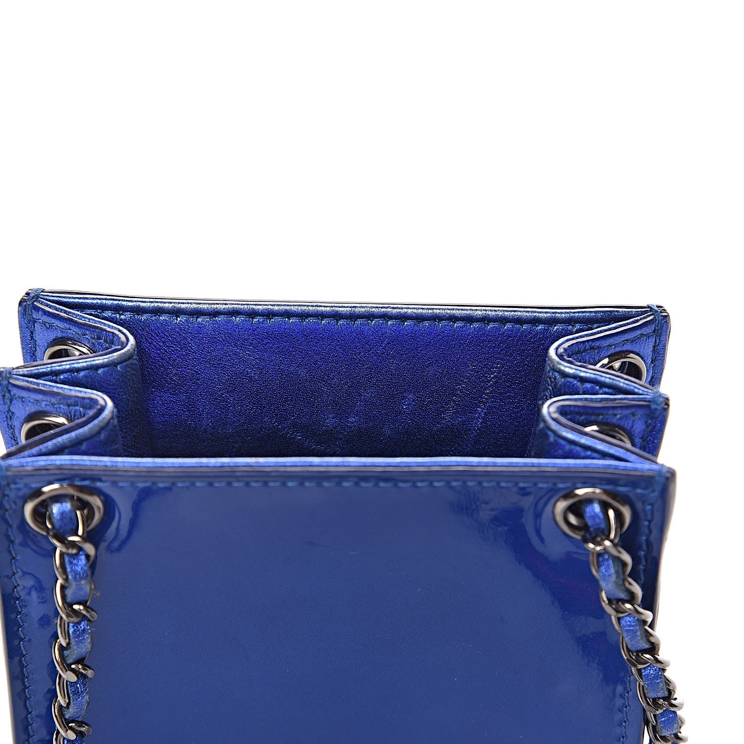 Chanel Metallic Patent Crossbody CC Phone Holder Blue 12 of 13