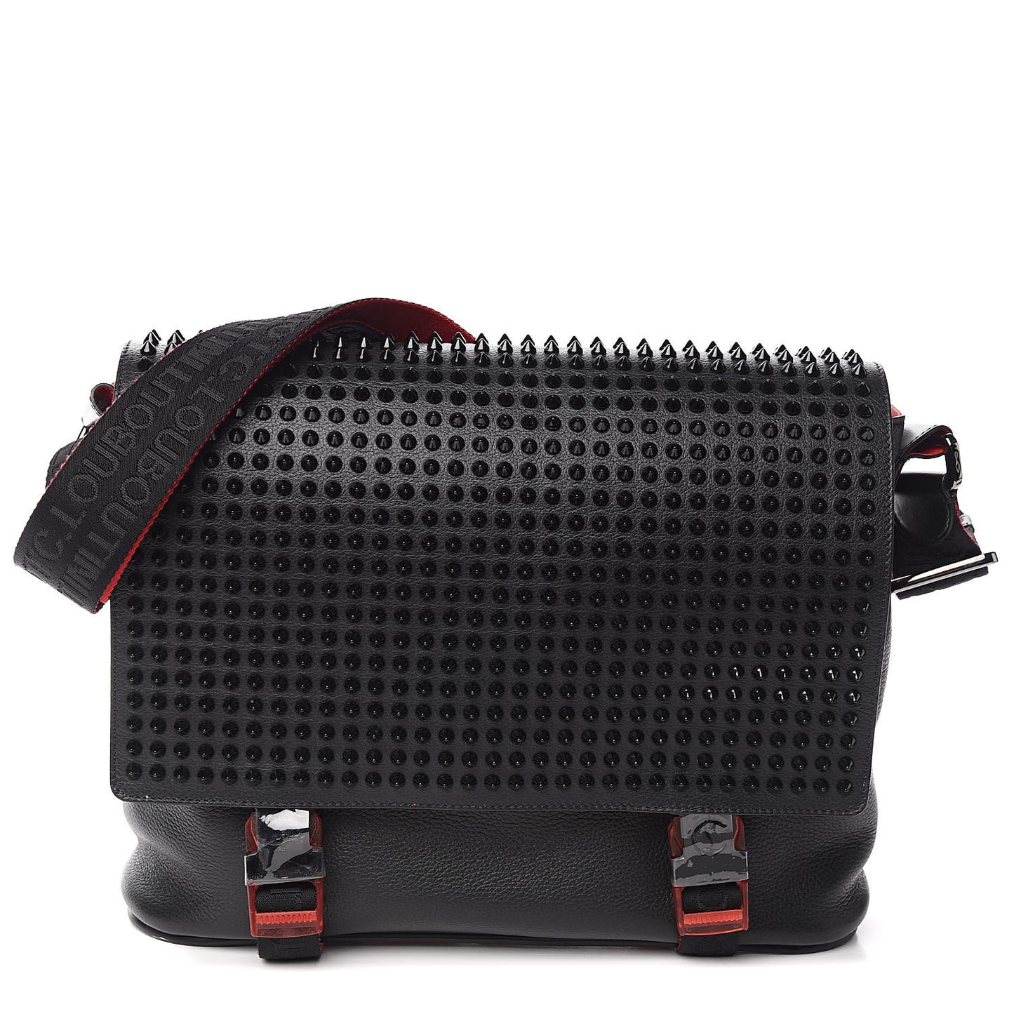 Calfskin Spikes Loubiclic Messenger Black