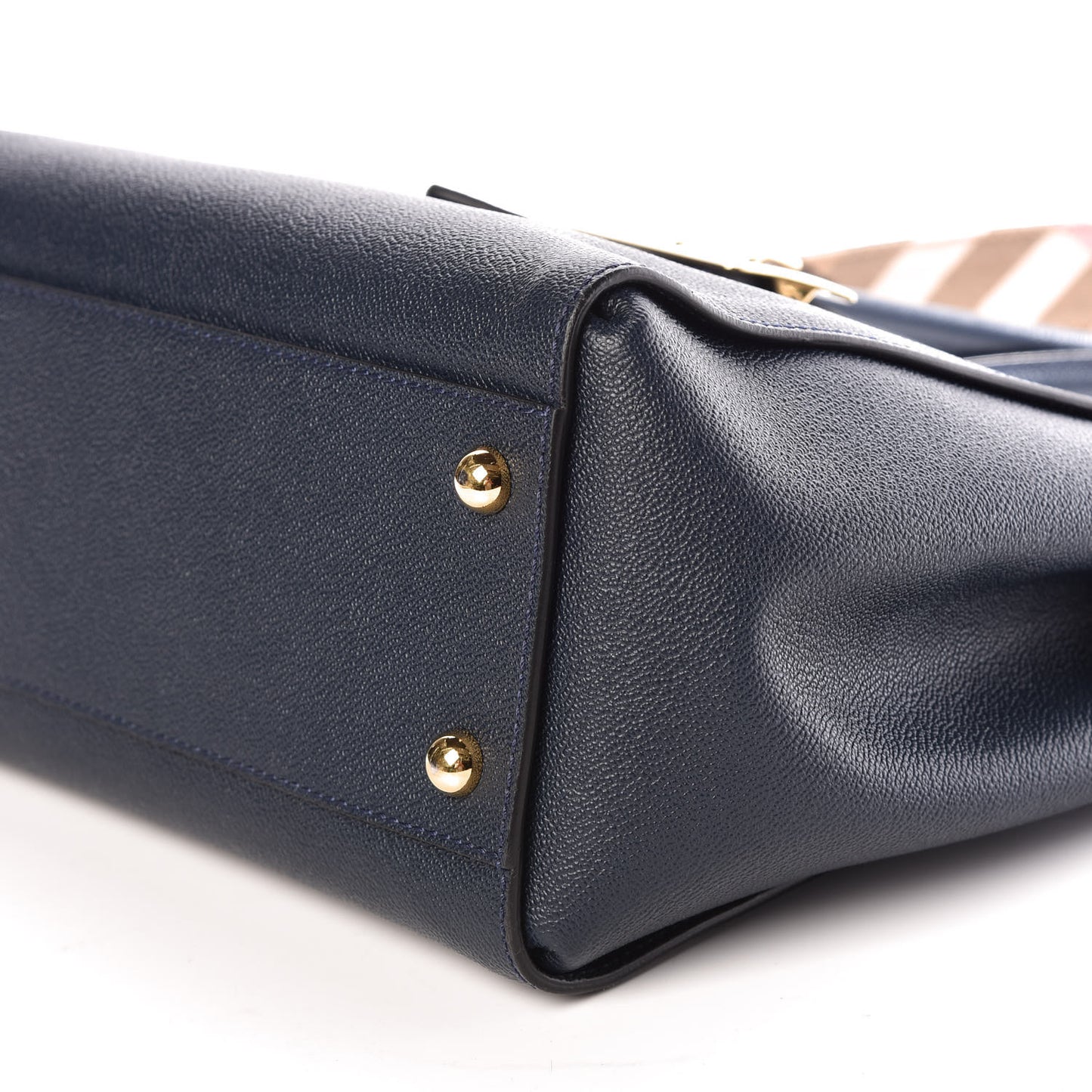 Soft Grain Calfskin Medium Buckle Tote Blue Carbon
