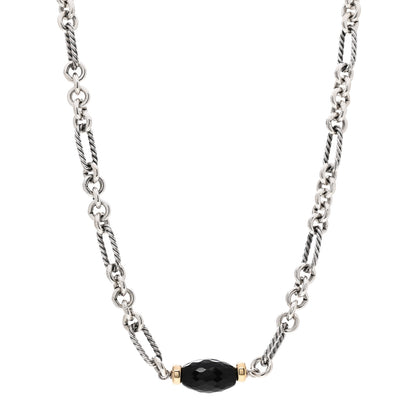 David Yurman Sterling Silver 18K Yellow Gold Black Onyx Figaro Chain Station Necklace 1 of 4