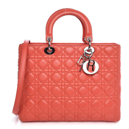 Christian Dior Lambskin Cannage Large Lady Dior Coral 1 of 8