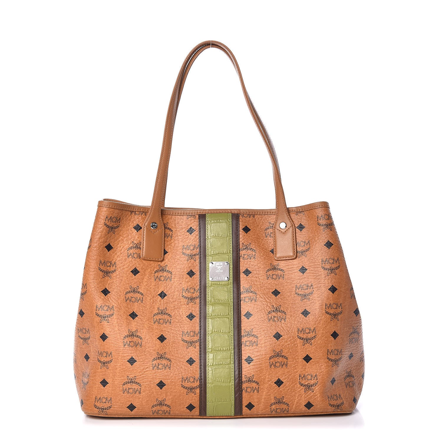 MCM Visetos Crocodile Embossed Medium Liz Shopper Tote Cognac 1 of 15