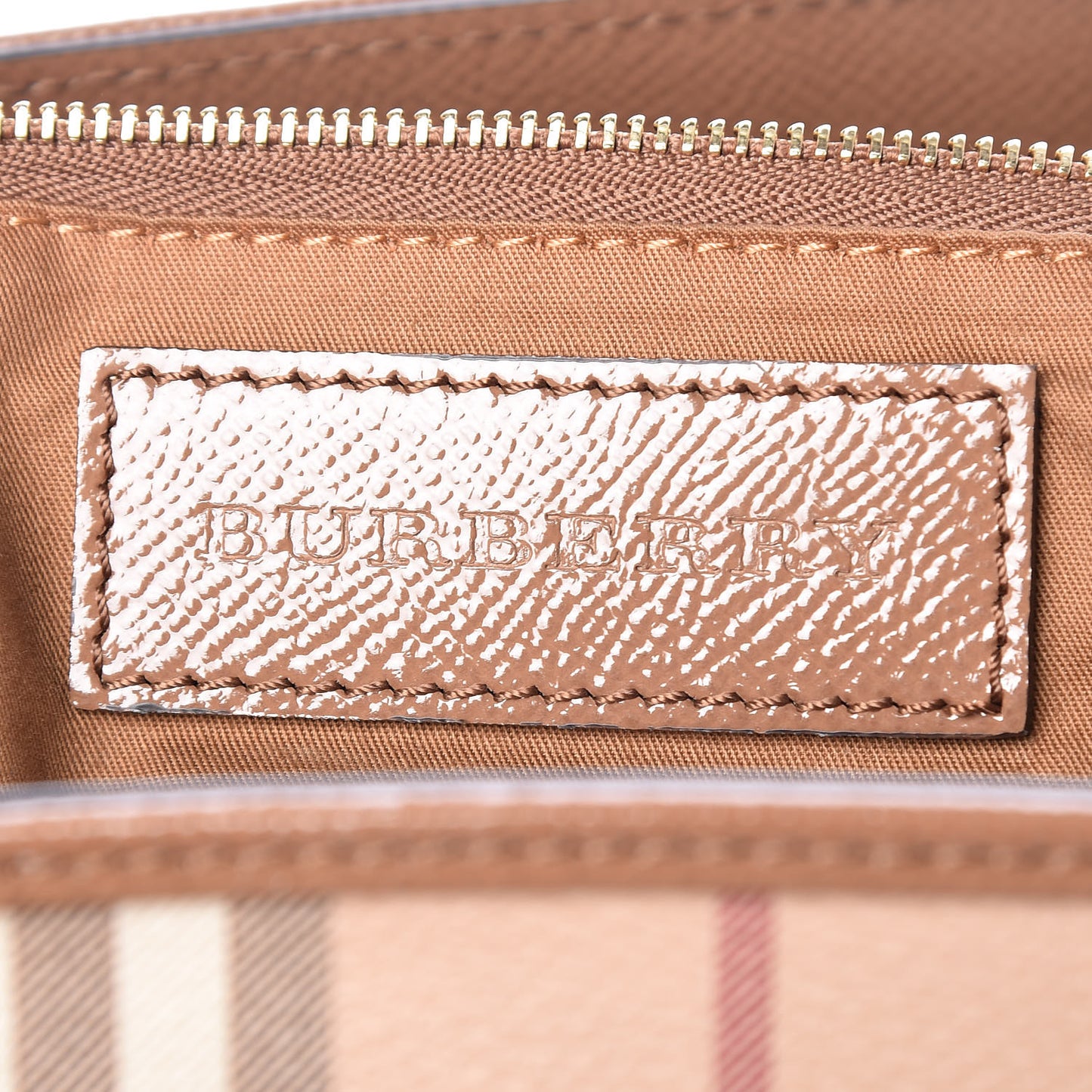 Patent Haymarket Check Small Dinton Tote Mid Camel