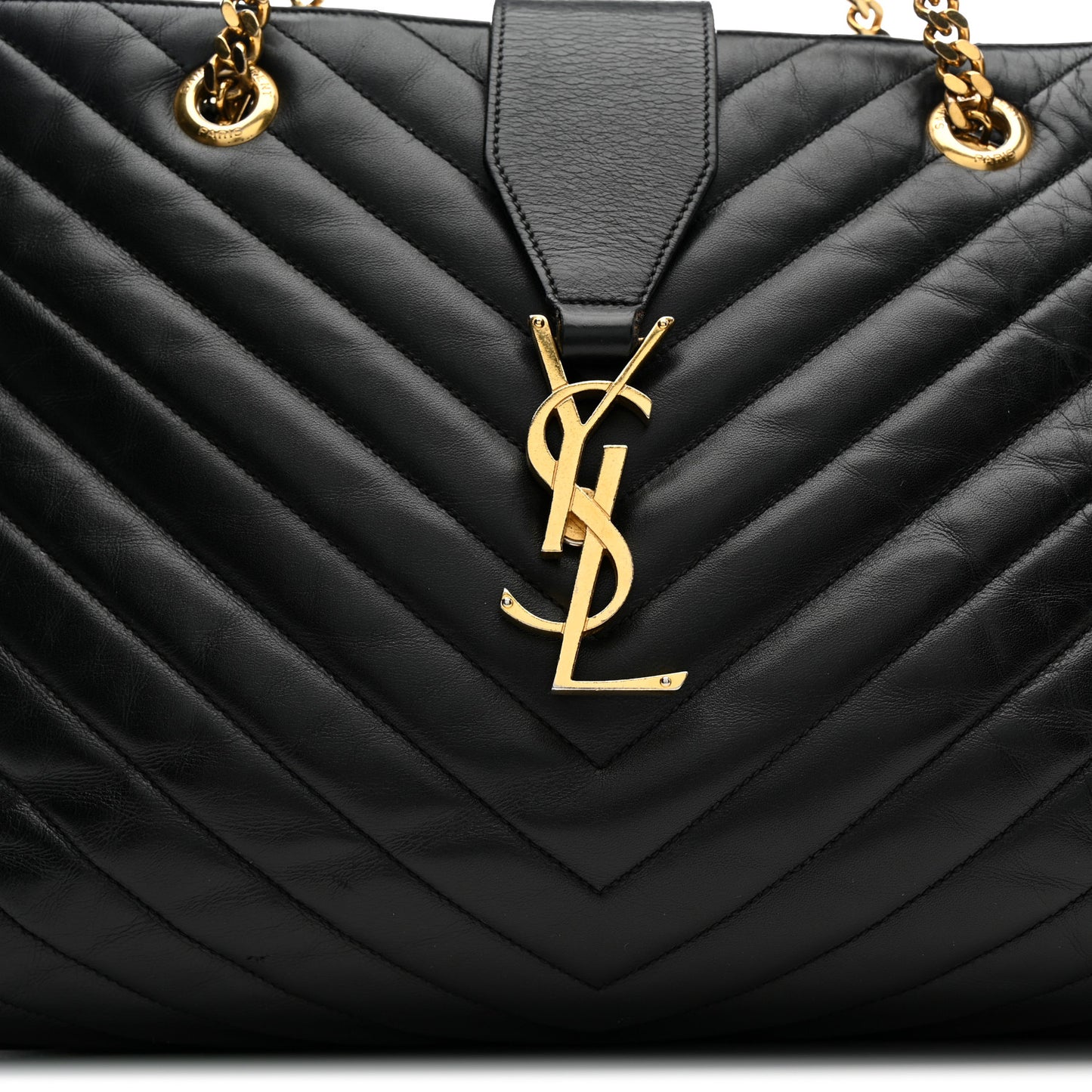 Smooth Calfskin Matelasse Chevron Monogram Shopping Bag Black
