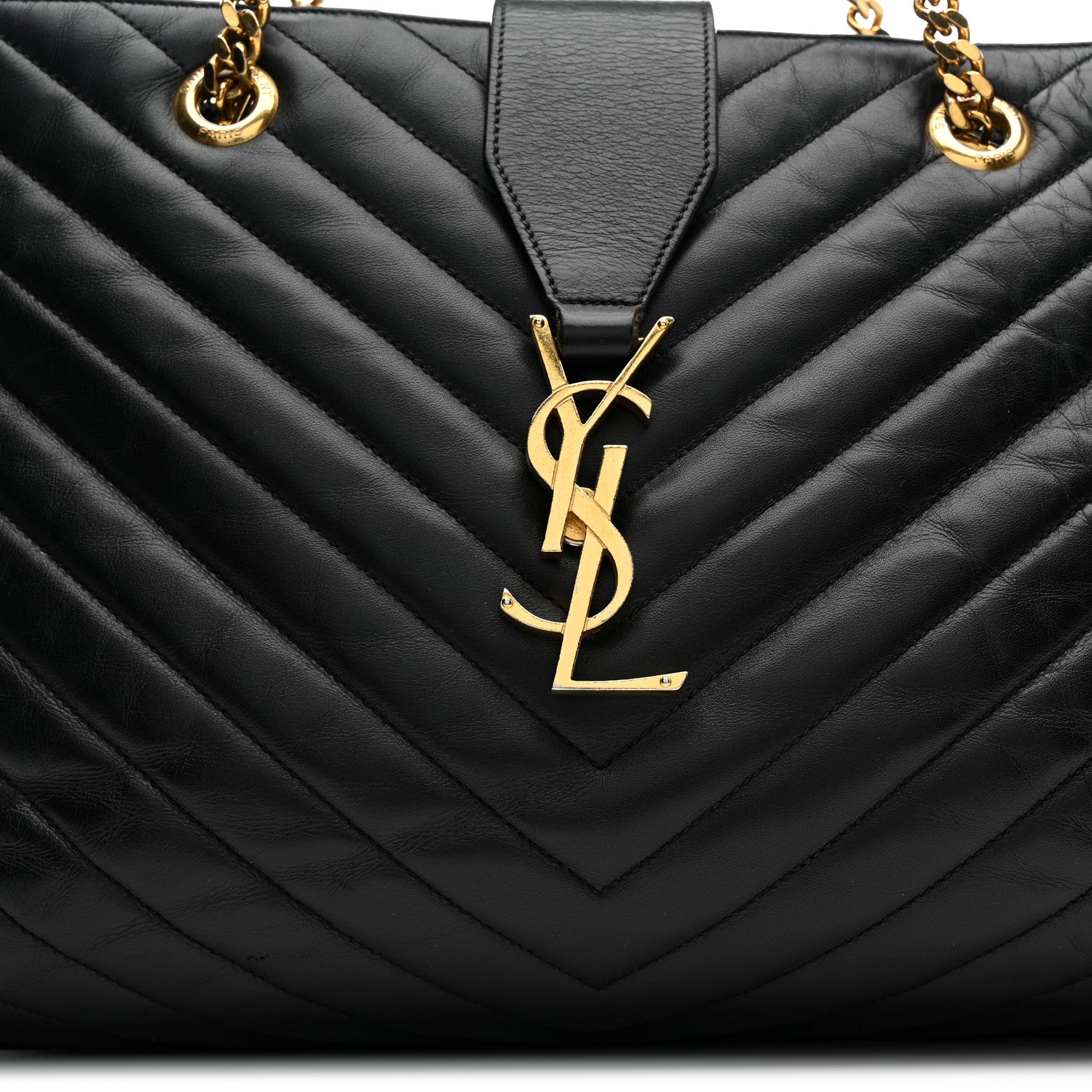 Saint Laurent Smooth Calfskin Matelasse Chevron Monogram Shopping Bag Black 11 of 14