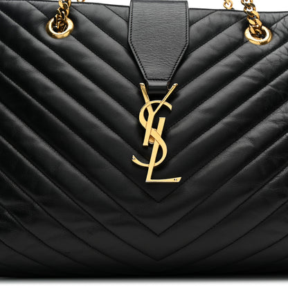 Saint Laurent Smooth Calfskin Matelasse Chevron Monogram Shopping Bag Black 11 of 14