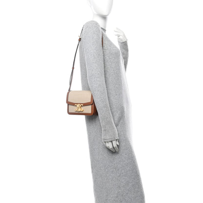 Celine Textile Natural Calfskin Teen Triomphe White Tan 2 of 10