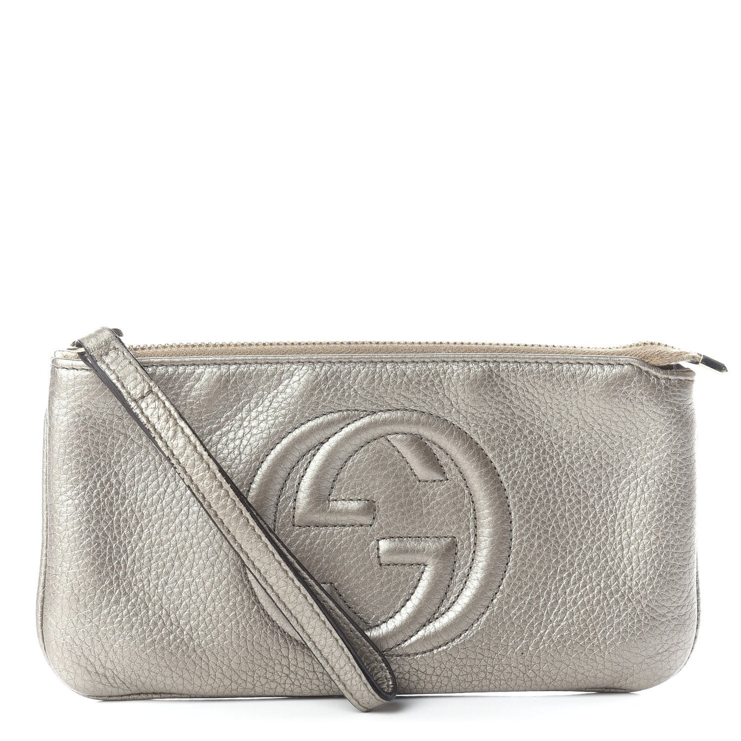 Metallic Pebbled Calfskin Soho Wristlet Golden Beige