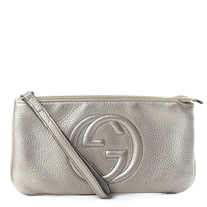 Gucci Metallic Pebbled Calfskin Soho Wristlet Golden Beige 1 of 5