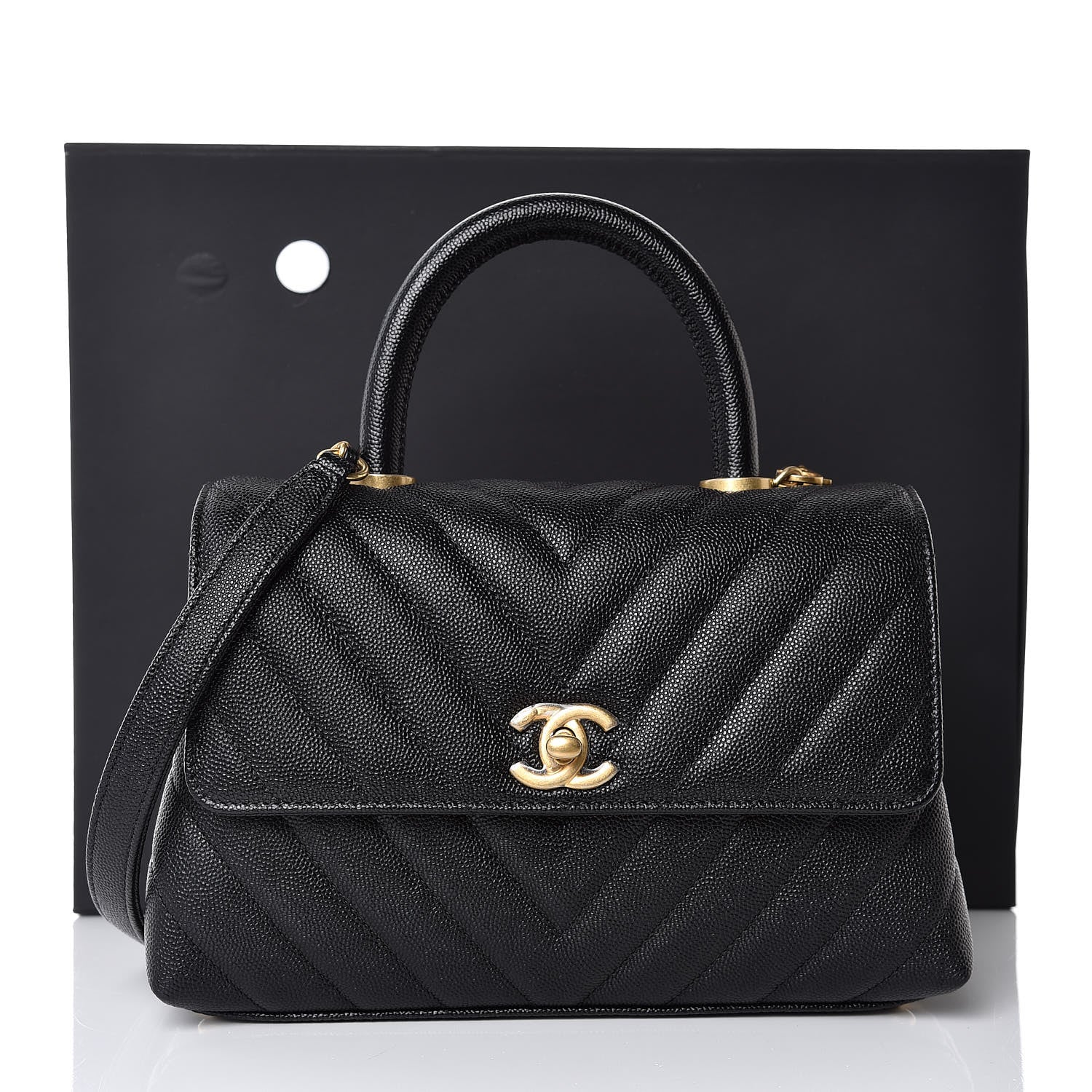 Chanel Caviar Chevron Quilted Mini Coco Handle Flap Black 8 of 8