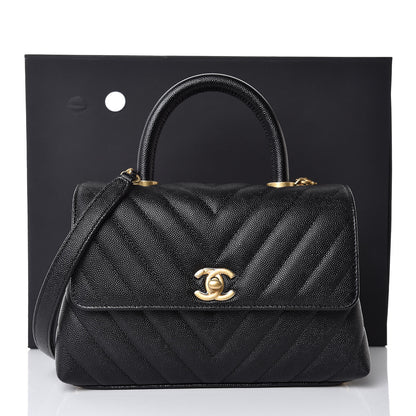 Chanel Caviar Chevron Quilted Mini Coco Handle Flap Black 8 of 8