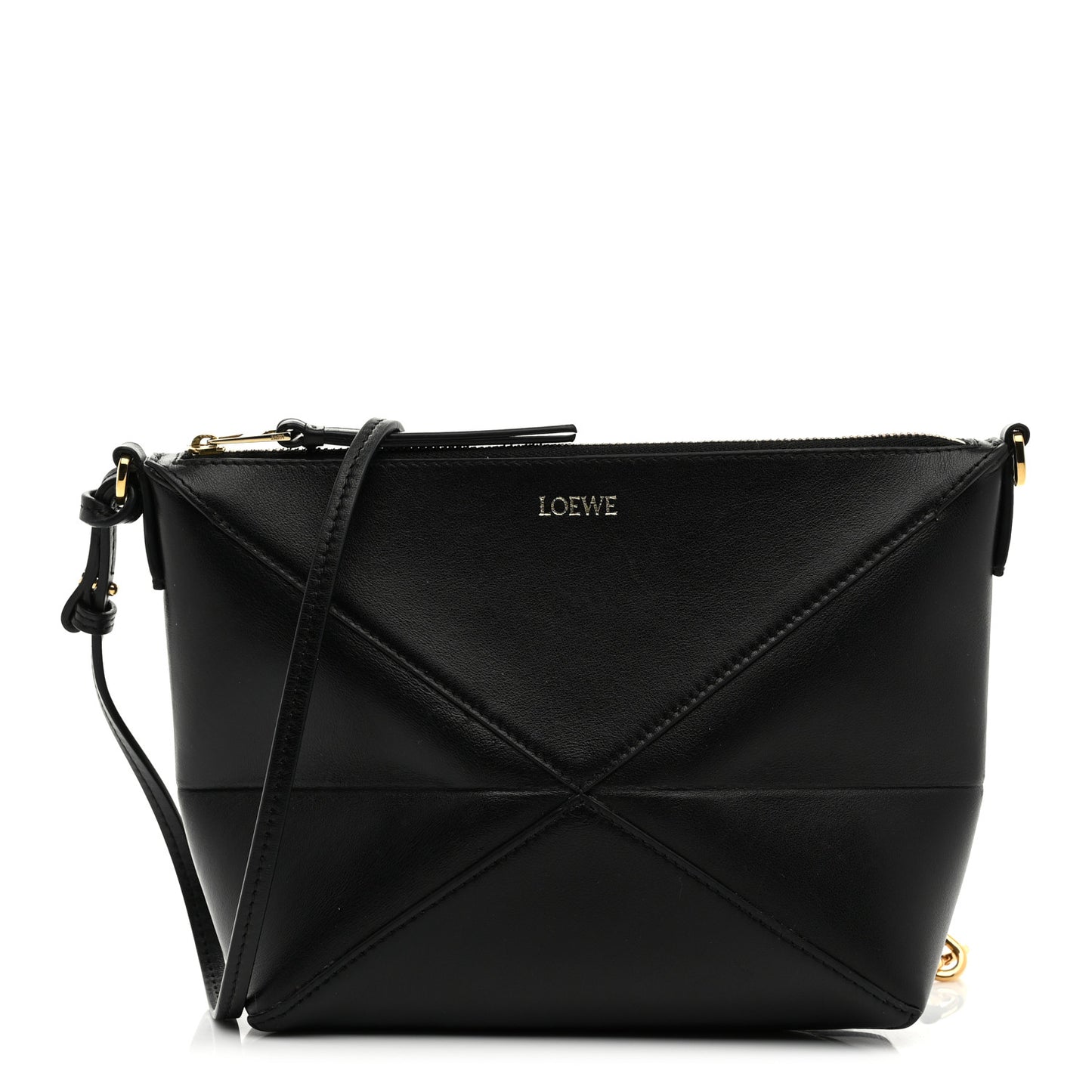 Shiny Calfskin Puzzle Fold Pouch Black