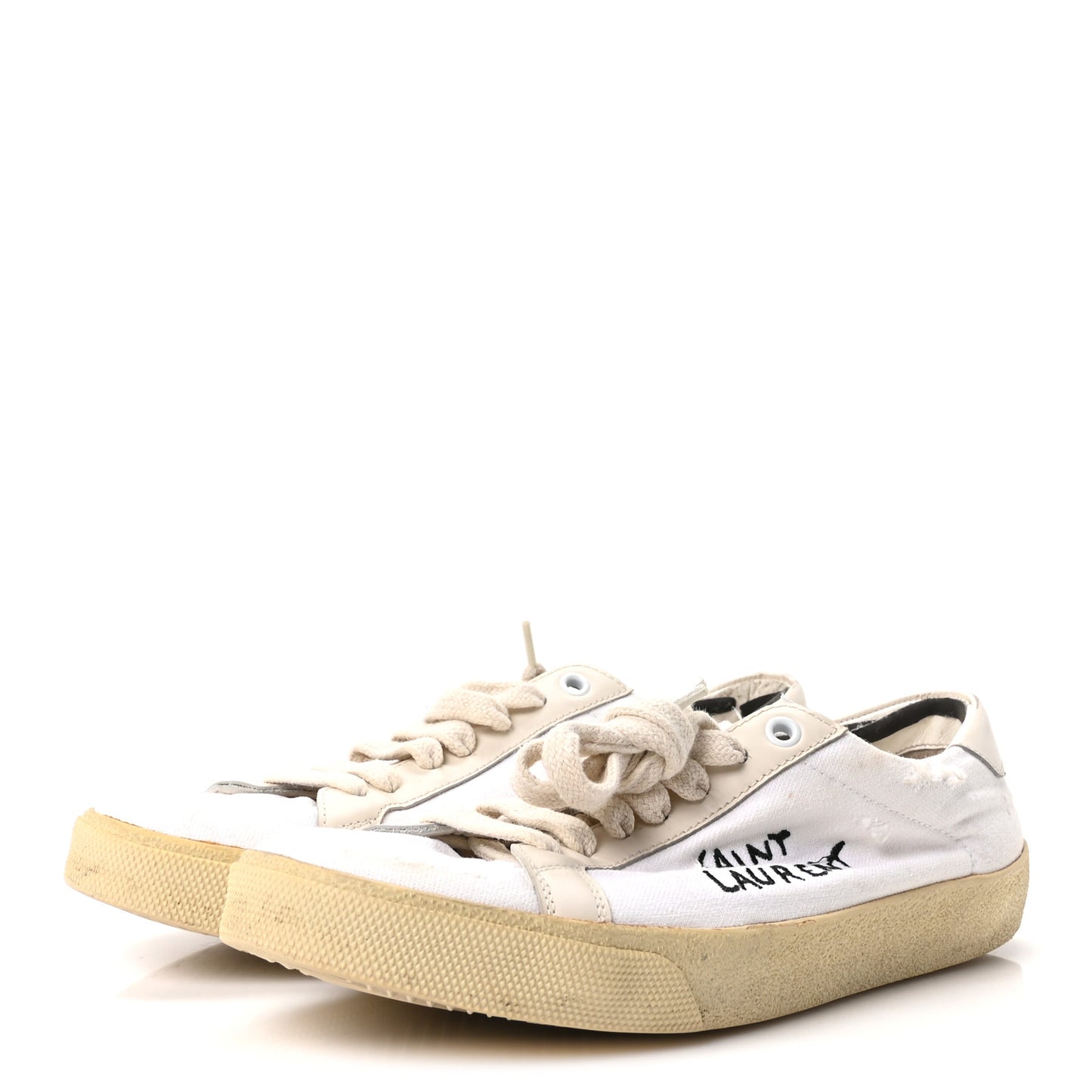 Distressed Canvas Court Classic Sneakers 39 Panna