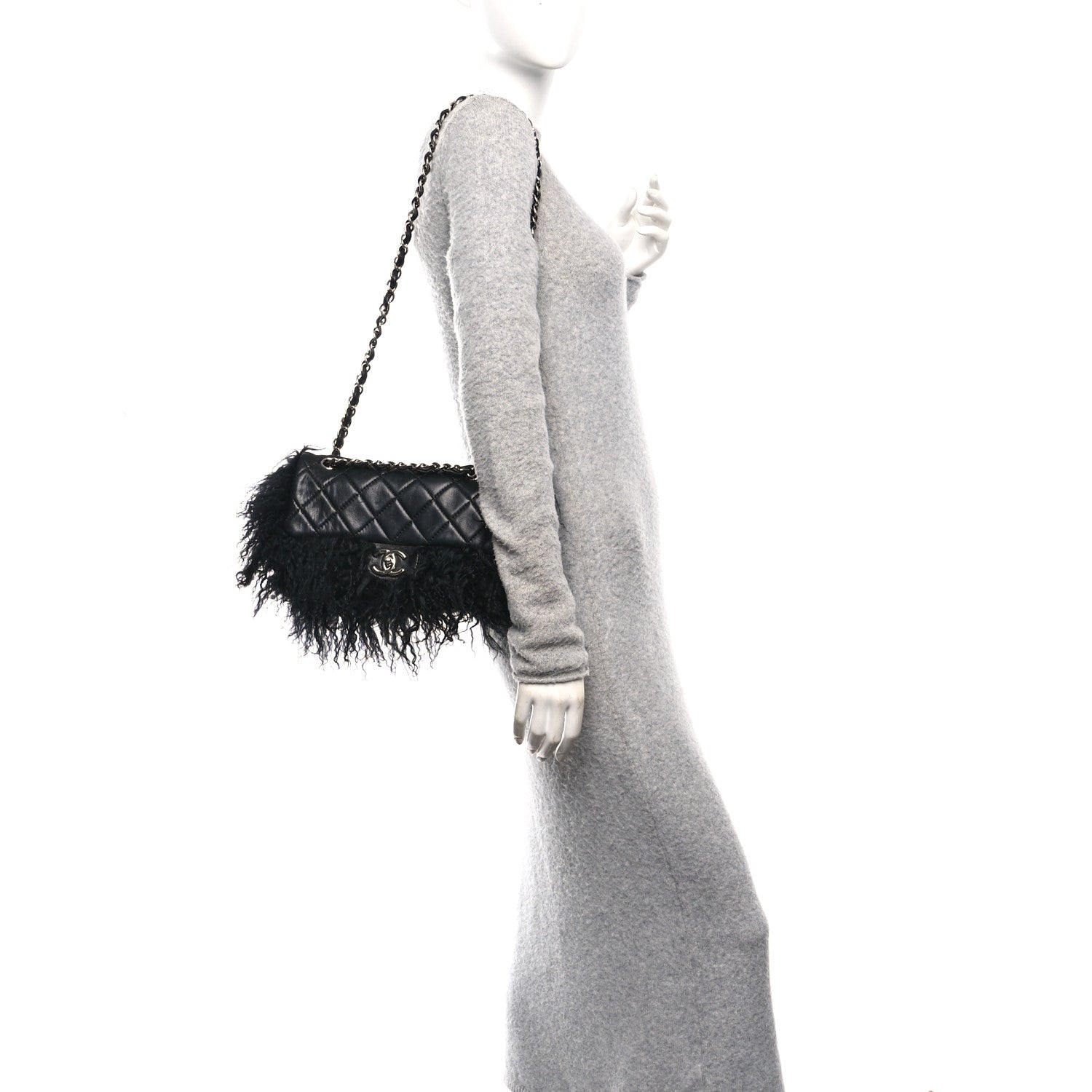 Chanel Lambskin Goat Fur Quilted Tibet Medium Flap Black 2 of 13