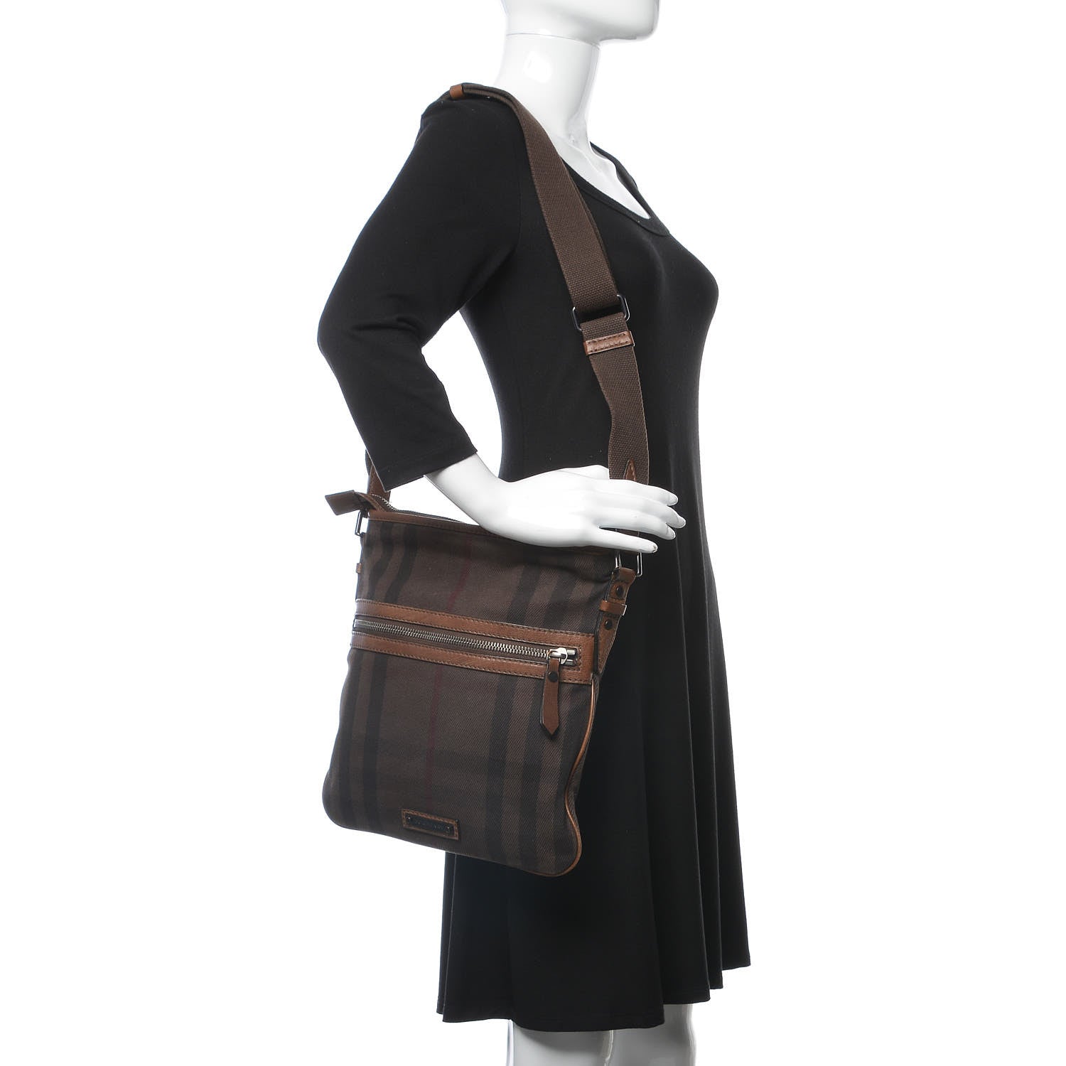 Burberry Overdyed Canvas House Check Flat Crossbody Messenger Bag Dark Brown 2 of 9