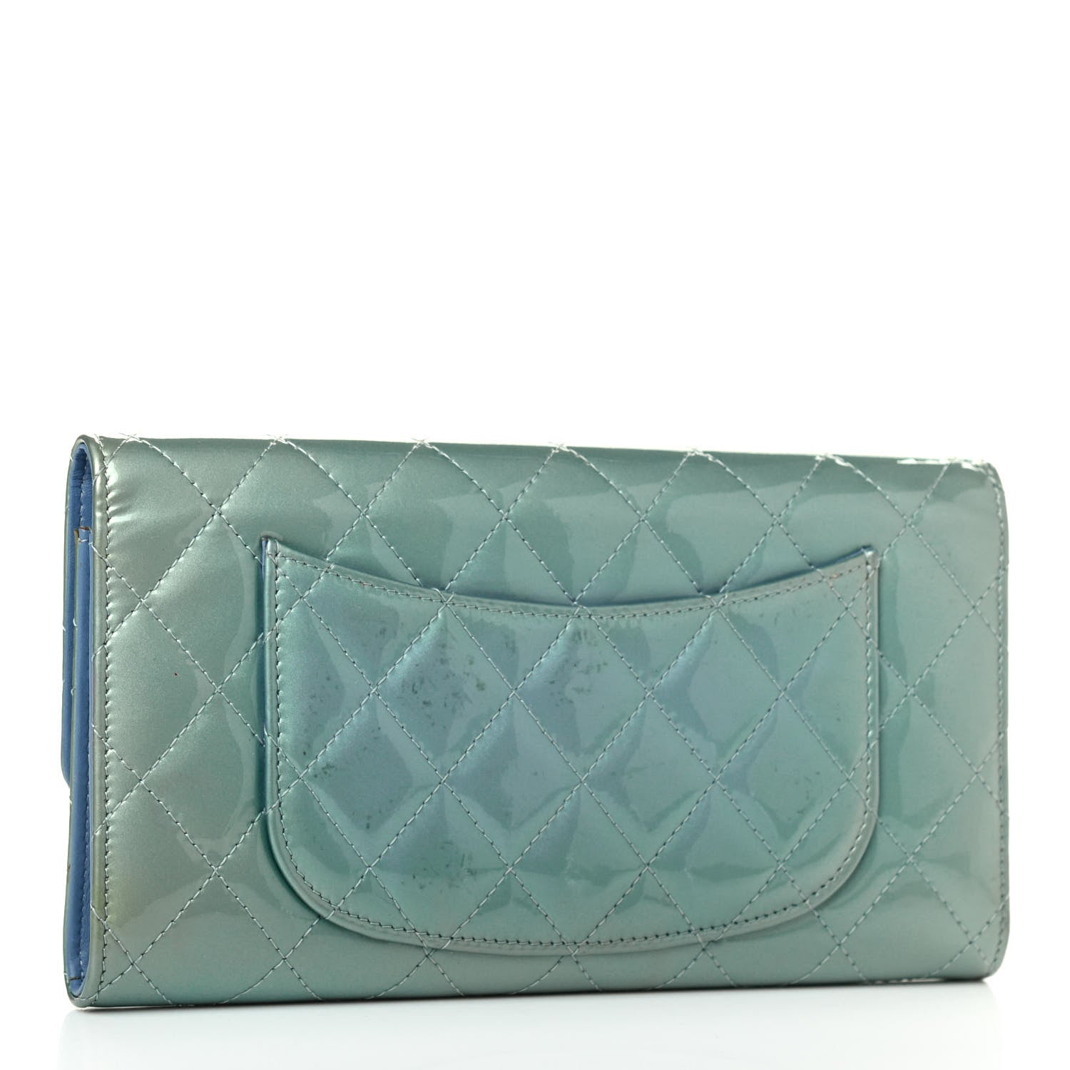 Chanel Patent Calfskin Quilted Flap Clutch Wallet Blue 2 of 4
