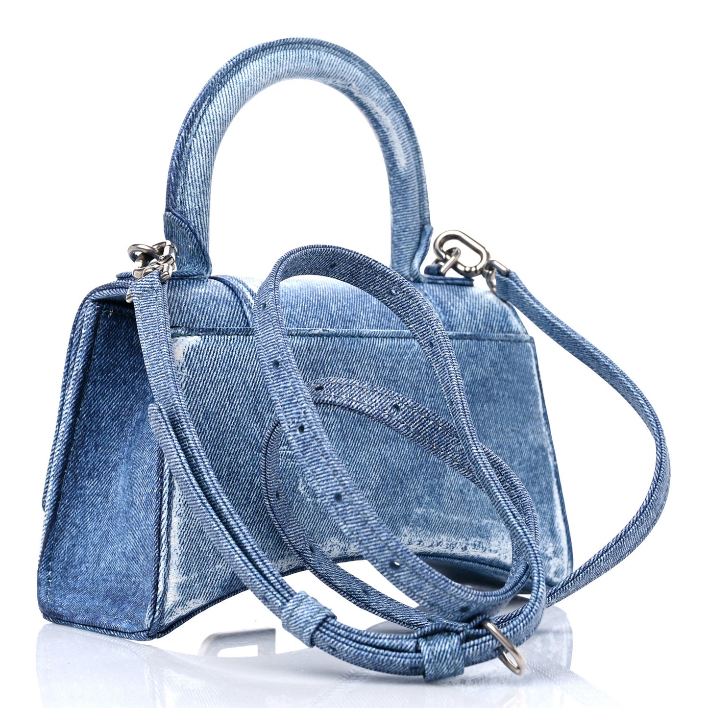 Nappa Denim Printed Hourglass Top Handle Bag XS Denim Blue