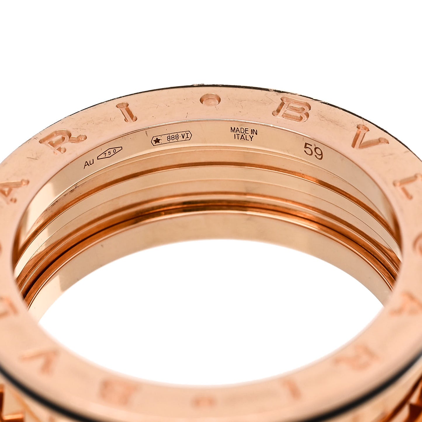 18K Rose Gold Black Ceramic B.Zero1 Rock Two-Band Ring 59 8.75
