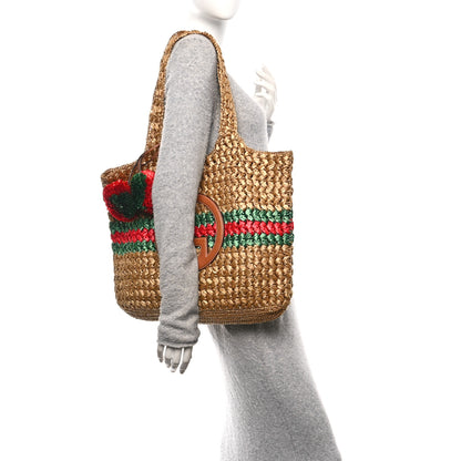 Gucci Raffia Effect Interlocking G Tote Bag Brown 2 of 11