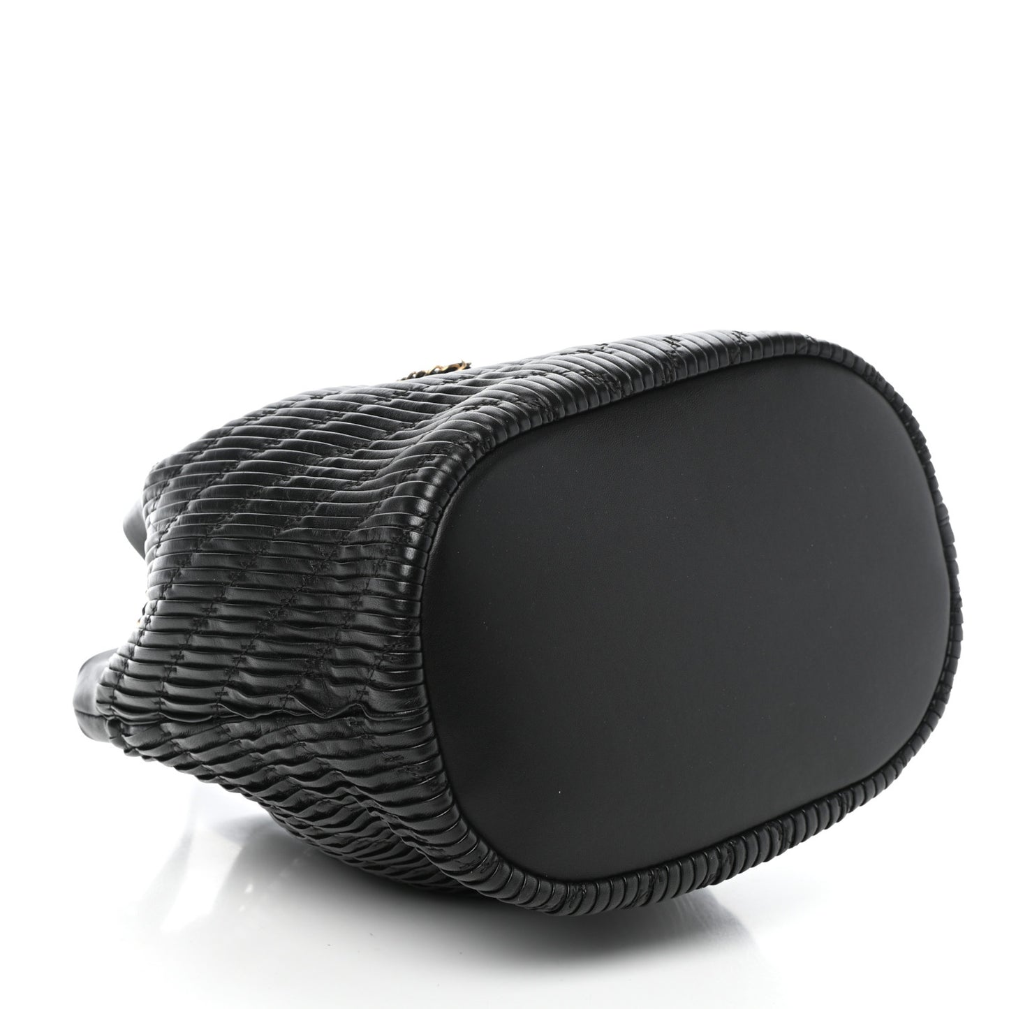 Iridescent Crumpled Calfskin Coco Pleats Small Drawstring Bag Black