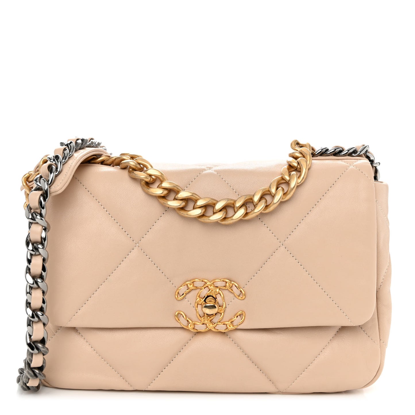 Lambskin Quilted Medium Chanel 19 Flap Light Beige