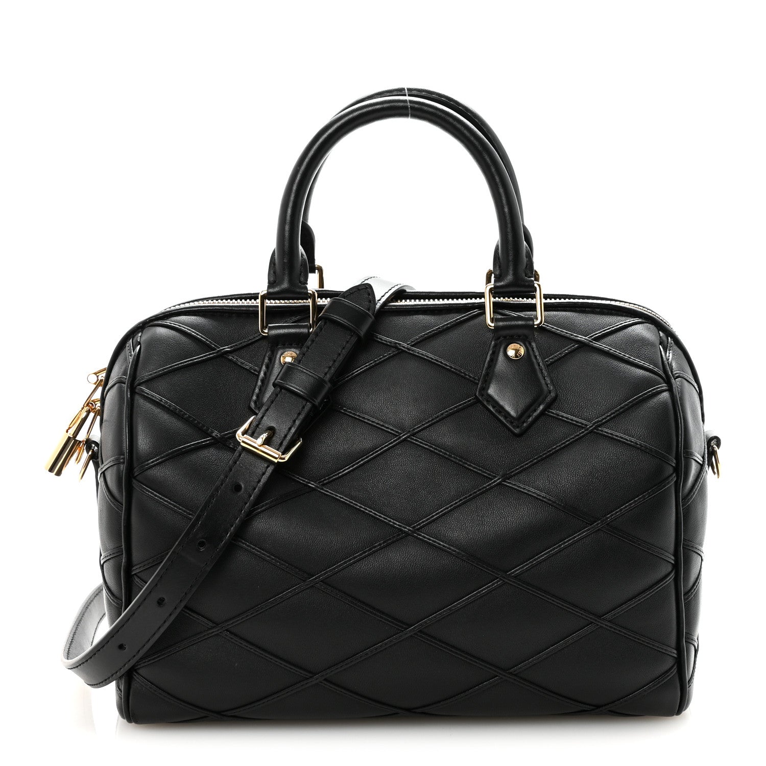 Louis Vuitton Lambskin Malletage Speedy Bandouliere 25 Black 1 of 9