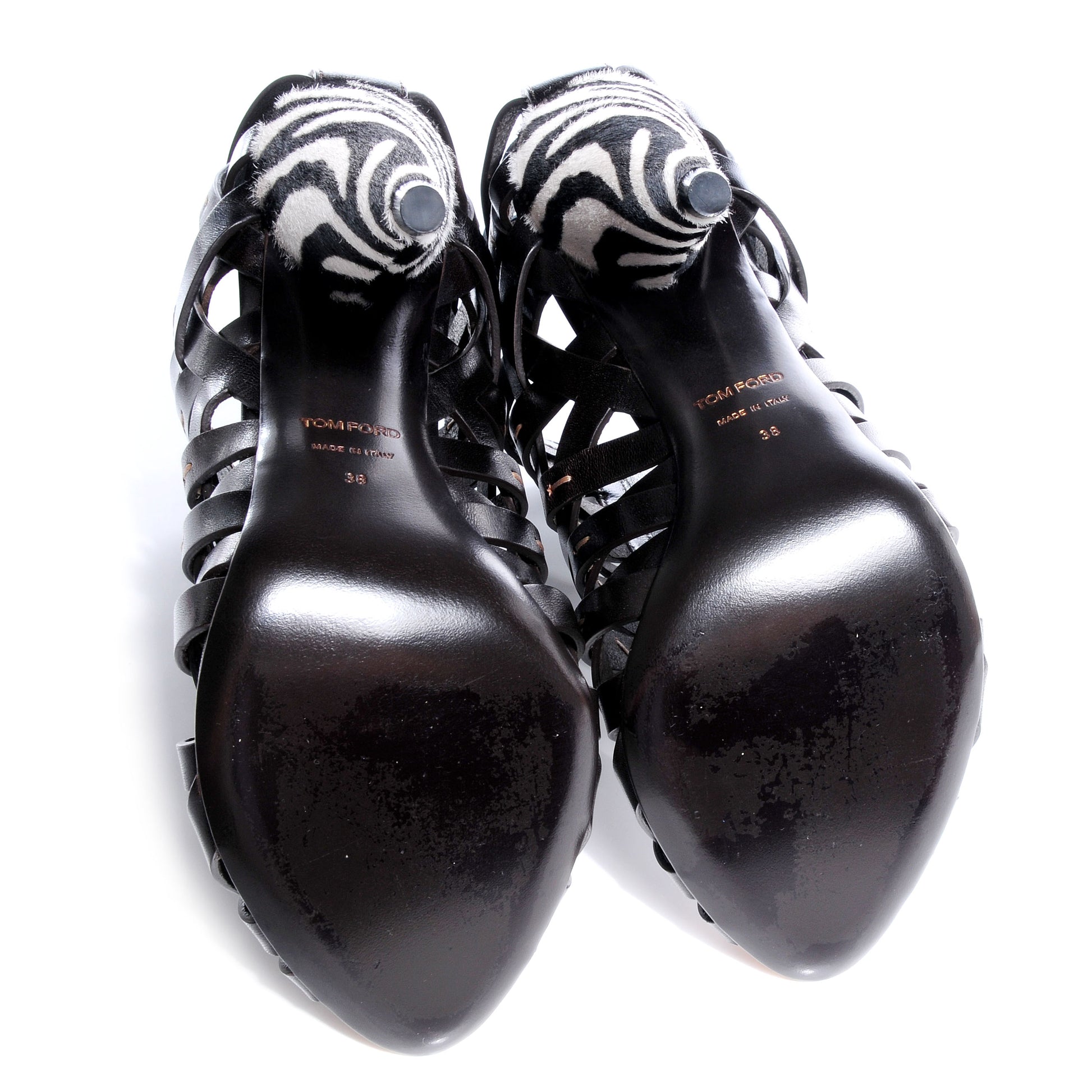 Tom Ford Leather Hand-Stitched Lattice Zebra Booties Dark Brown 38 4 of 6