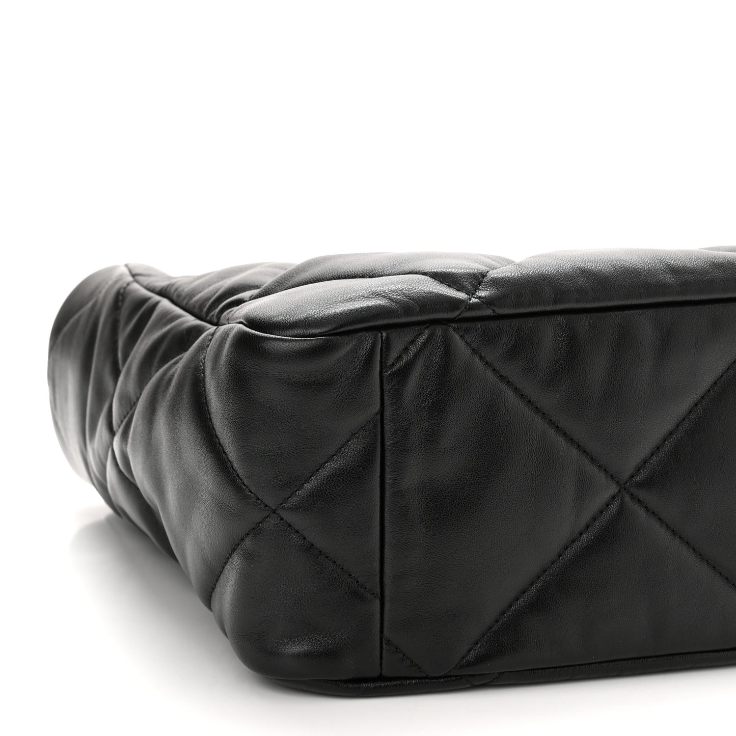 Lambskin Quilted Chanel 19 East West Shopping Bag Black