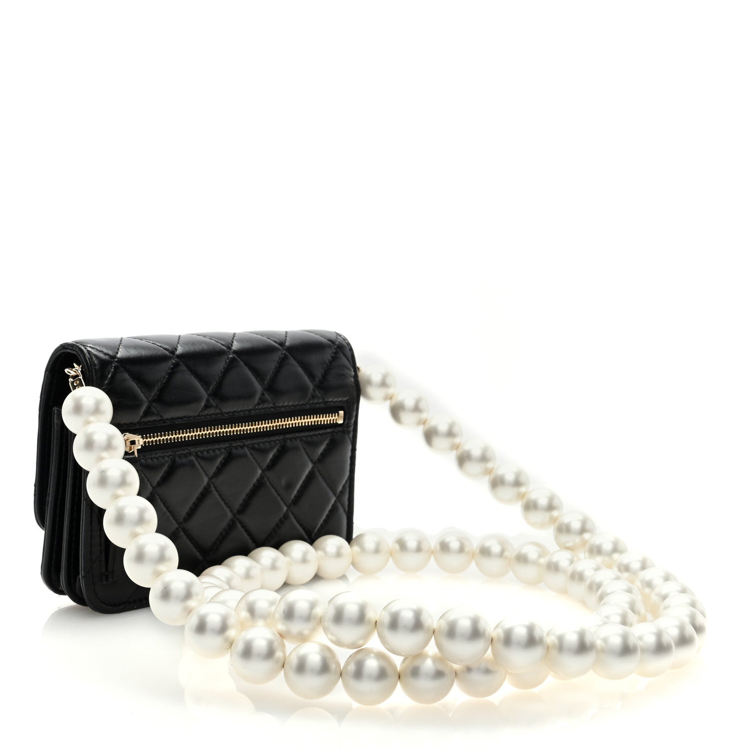 Chanel Calfskin Quilted Mini Maxi Pearls Wallet On Chain WOC Black 3 of 9
