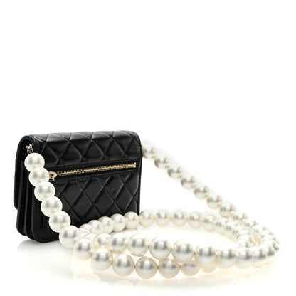 Chanel Calfskin Quilted Mini Maxi Pearls Wallet On Chain WOC Black 3 of 9