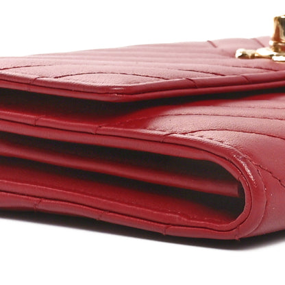 Chanel Lambskin Chevron Quilted Long Trendy CC Wallet On Chain WOC Red 9 of 10