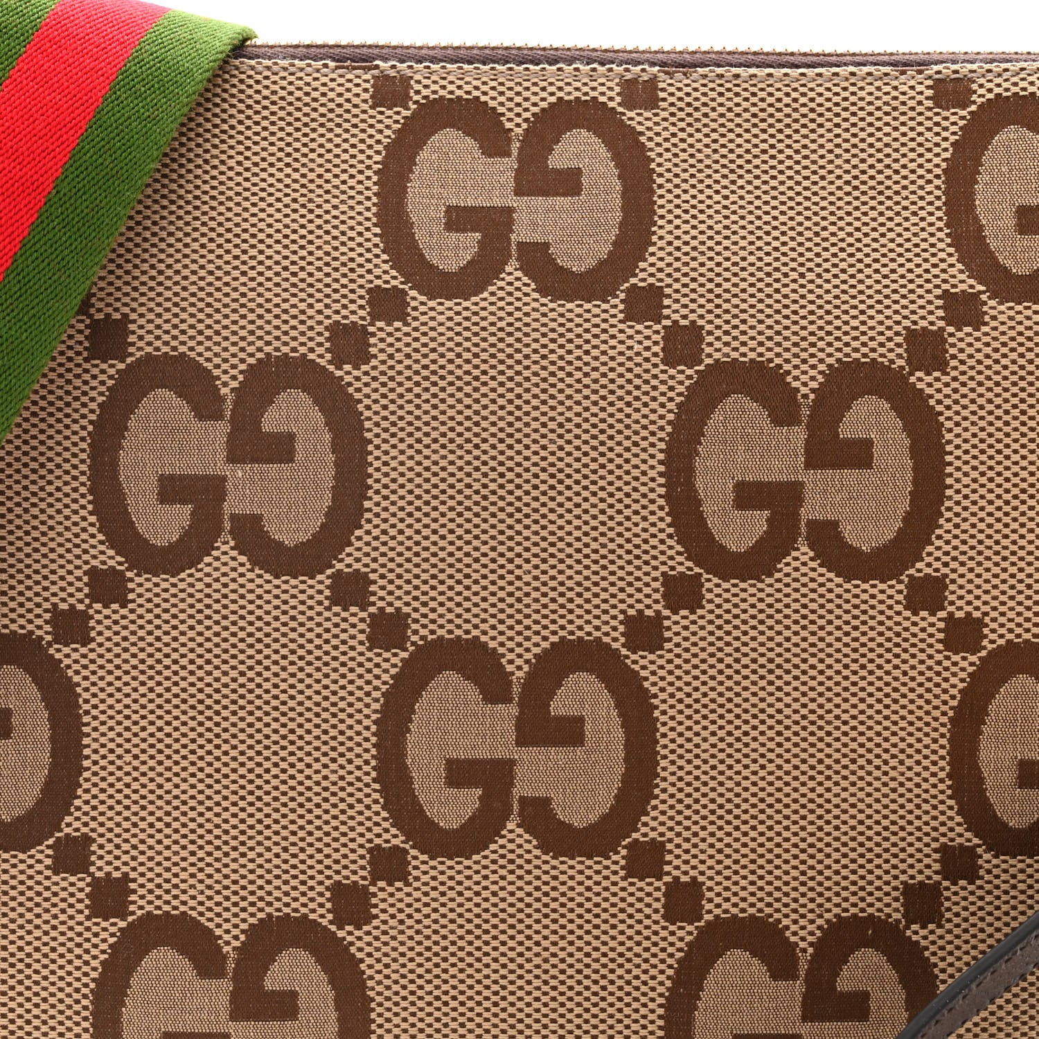 Gucci Monogram Jumbo GG Textured Dollar Calfskin Web Wristlet Messenger Bag Camel Ebony New Acero 8 of 10