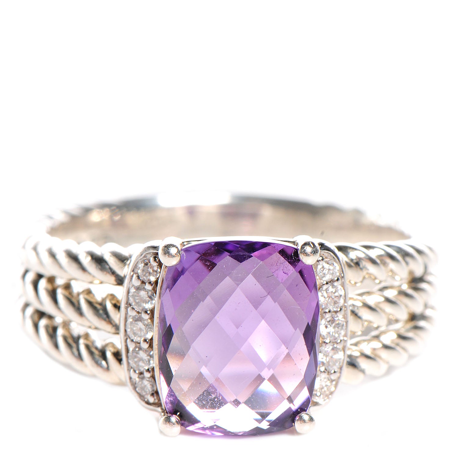 David Yurman Sterling Silver Diamond Amethyst 10mm Petite Wheaton Ring 60 9 1 of 4
