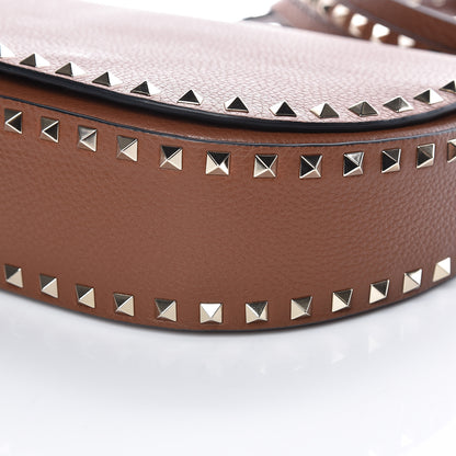 Valentino Garavani Calfskin Large Rockstud Halfmoon Saddle Bag Tan 6 of 10