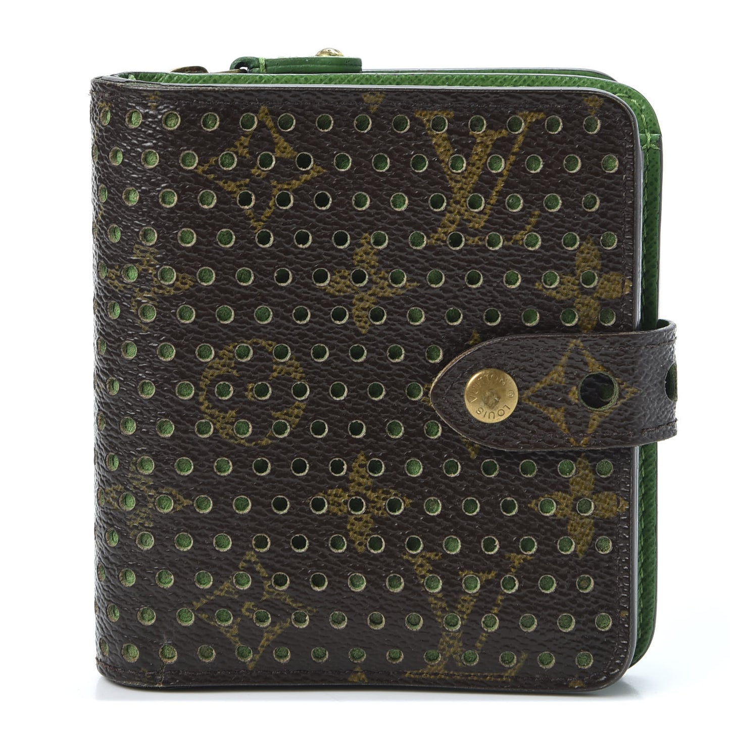 Monogram Perforated Compact Zipped Wallet Green