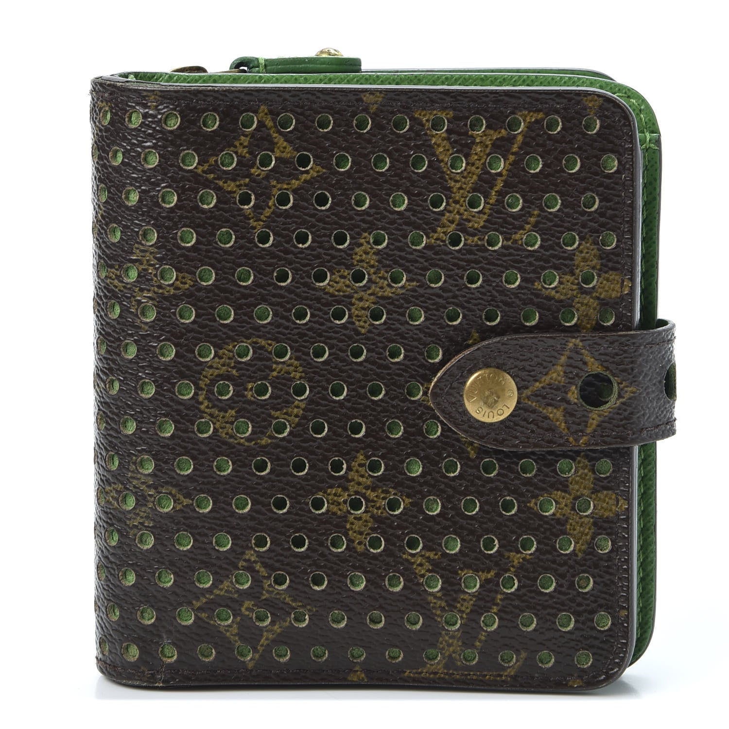 Louis Vuitton Monogram Perforated Compact Zipped Wallet Green 1 of 9